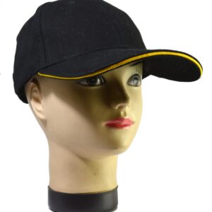 6S-N/M GORRO DENIM SANDWICH NEGRO RIBETE AMARILLO.